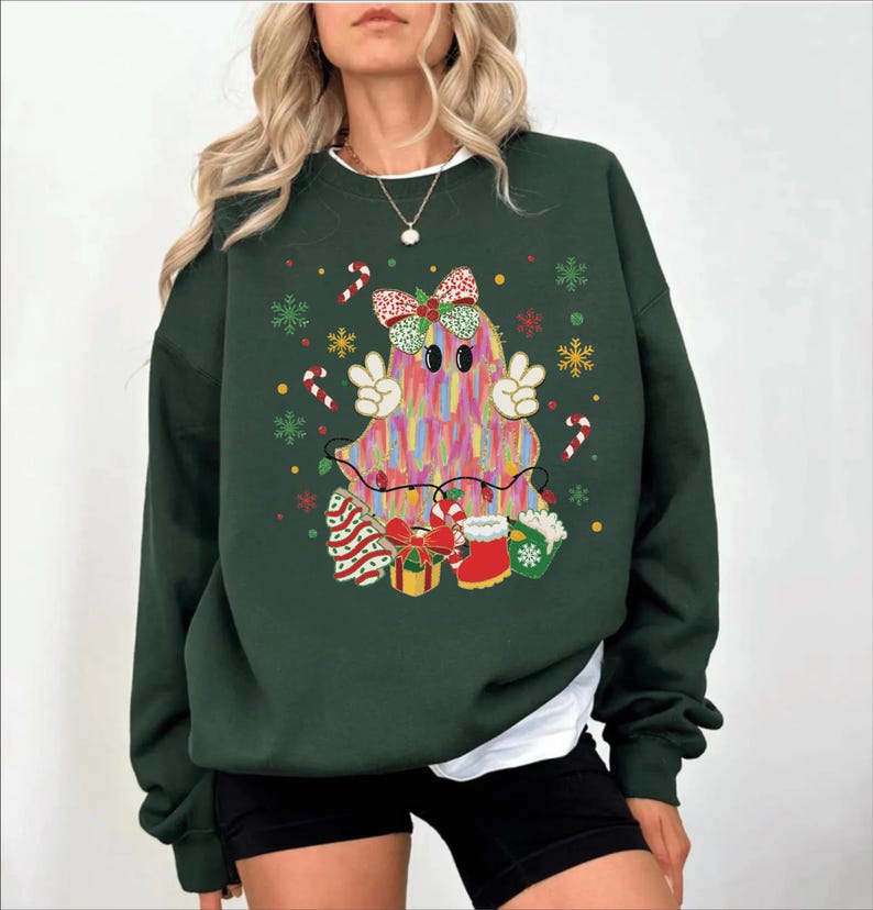 Cute Christmas Ghost Sweatshirt, Halloween Ghost Hoodie, Spooky Christmas Sweater, Funny Xmas Matching Shirt, Christmas Gift image 5