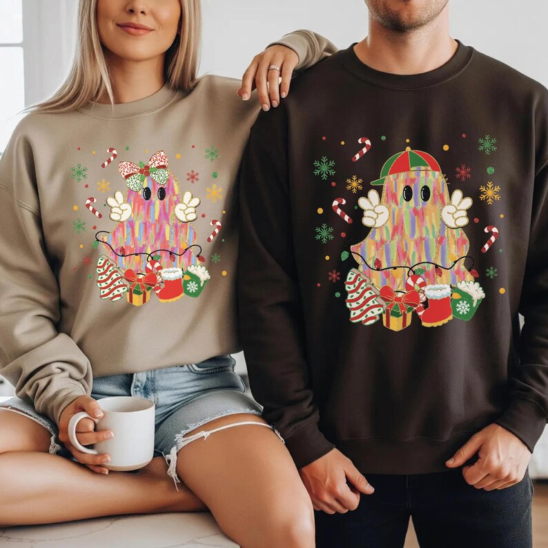 Cute Christmas Ghost Sweatshirt, Halloween Ghost Hoodie, Spooky Christmas Sweater, Funny Xmas Matching Shirt, Christmas Gift image 6