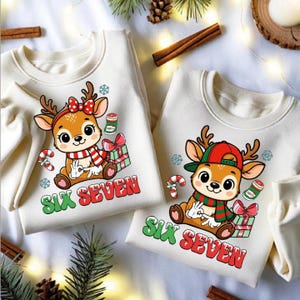6 7 Reindeer Christmas Sweatshirt, Six Seven Reindeer Hoodie, 6 7 Christmas Couples Sweater, Trendy Number Sweater,  IMC1073