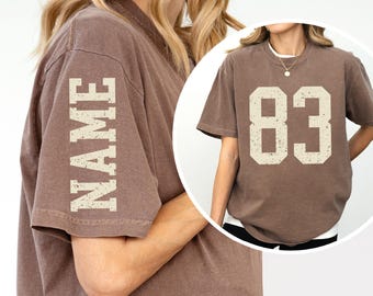 Custom Number and Name Sleeve Print Comfort Colors Shirt, Custom Number Shirt, Personalized Sports Number Tee, Sports Number Shirt IMC989