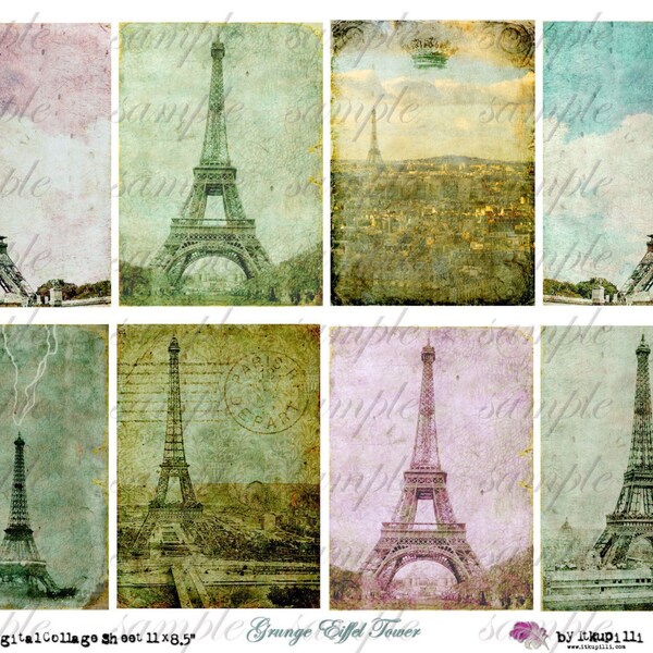 NEW - gRuNgE EifEeL tOwEr - PaRiS - ATC backgrounds 2.5 x 3.5 inch - Digital Collage Sheet (no 226)