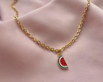 Palestine Watermelom Pendant Necklace | Stainless Steel Chain, Handmade Jewelry Jewellery Filasteen