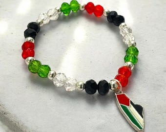 Palestine Flag Map Charm Bracelet: Crystal Beaded, Adjustable Palestine Filasteen Jewellery Jewelry Bracelets