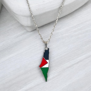 Palestina-ketting met vlagkaarthanger |  Filasteen Palestine Charity Fundraising-ketting I roestvrijstalen zilveren ketting I Handmade