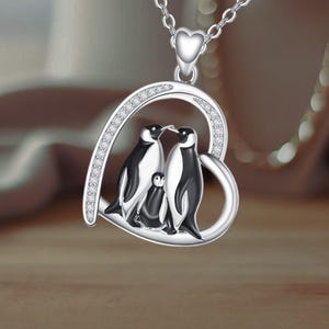 Penguin Necklace Cute Penguin Pendant Necklace 925 Sterling Silver with Cubic Zirconia Animal Wife Penguin Necklace for Her Women