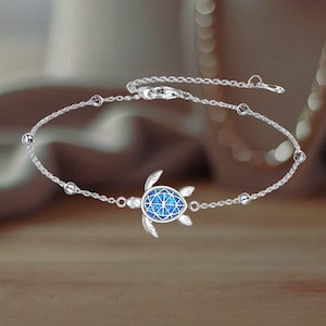 Turtle Bracelet 925 Sterling Silver Blue Opal Bracelet Turtle Jewelry for Women