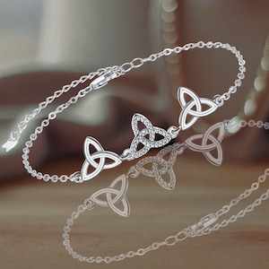 Pulseira de nó celta de prata esterlina Lucky Knot Trinity Good Luck Joias irlandesas