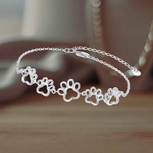 Paw Bracelet for Women 925 Sterling Silver Adjustable Cute Animal Bracelet for Pet Lovers Dog Cat Paw Prints Bracelet