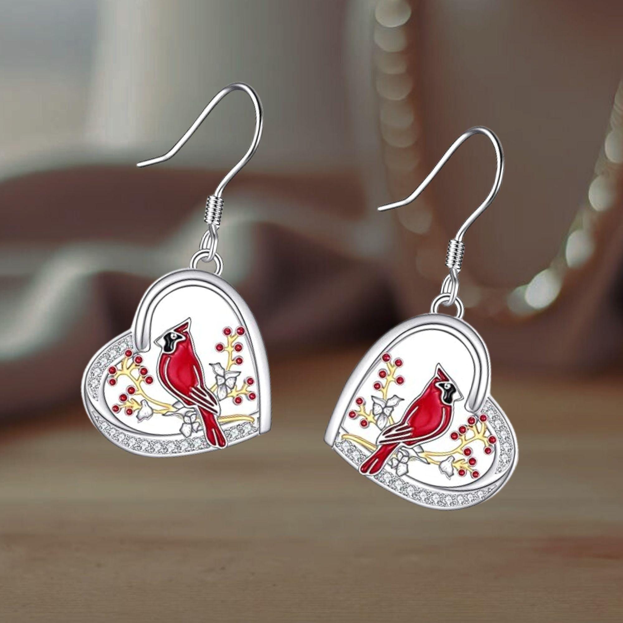 DAYLINLOVE Orecchini A Cuffia Cardinale Rosso In Argento 925 - Gioiello Ipoallergenico Con Fiore, Regalo Per Donna
