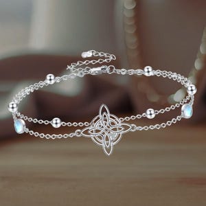 Pulseira de prata esterlina com nó celta de pedra da lua, joia para mulheres, pulseira com nó de bruxa