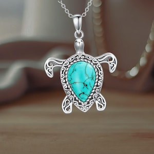 925 Sterling Silver Turquoise Turtle Necklace Jewelry Gifts for Women Girls Teens