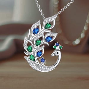 Sterling Silver Peacock Pendant Necklace Bird Feather Jewelry Gifts for Her Women Peacock Lovers