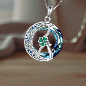 Celtic Knot Necklace 925 Sterling Silver Crystal Pendant Jewelry Cat Necklace for Women Gifts for Girls