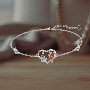 Cardinal Heart Bracelet 925 Sterling Silver Red Cardinal Memorial Jewelry For Women