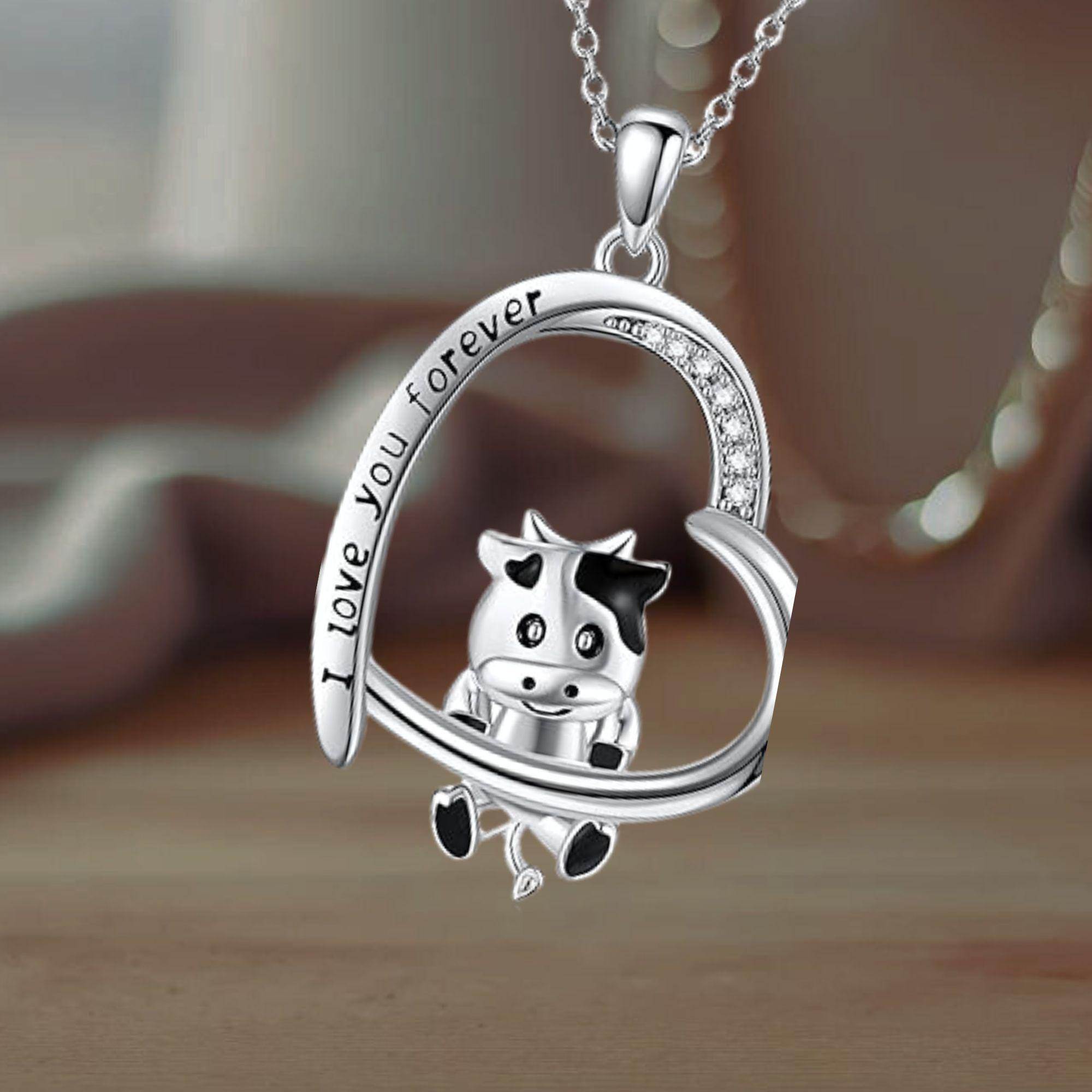 VONALA Halskette Mit Kuh/Waschbär-Anhänger – Sterling Silber, Tier-Liebe Motiv, Geschenk Für Frauen