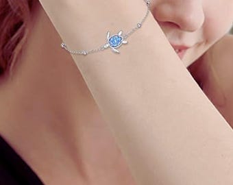 タートルブレスレット 925スターリングシルバー ブルーオパール 