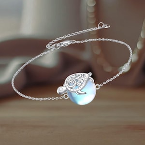 Sea Turtle Moonstone Bracelet Sterling Silver Ocean Animal Jewelry Birthday Gift For Her Women