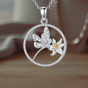 Butterfly Flower Necklace 925 Sterling Silver Butterfly Jewelry for Women Nature Lovers
