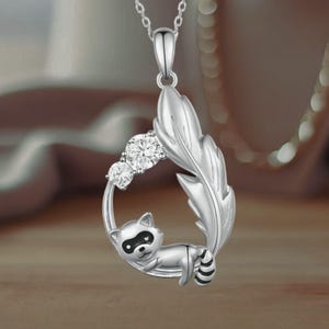 Raccoon Necklace 925 Sterling Silver Raccoon Pendant Raccoon Jewelry for Women