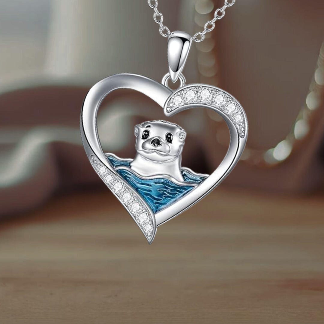 Orecchini Lontra In Argento Sterling Con Zirconi Blu: Gioiello Animale Marino Per Donna, Figlia O Fidanzata