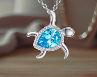 Sea Turtle Necklace for Women 925 Sterling Silver Turtle Pendant Necklace Animal Heart Jewelry Gifts for Women Girls