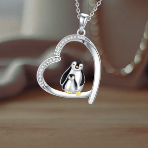 Penguin Lover Heart Necklace Animal Jewelry Gifts for Women