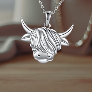 Highland Cow Necklace for Women 925 Sterling Silver Cow Pendant Necklace