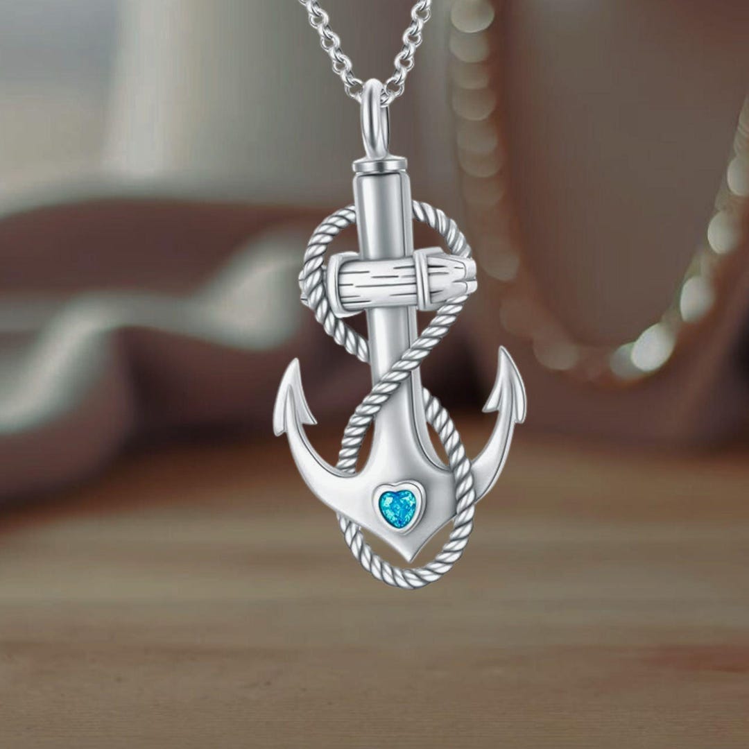 Cremation Urn Necklace For Ashes - Silver Anchor & Compass Keepsake Pendant With Secure Vial - View #7