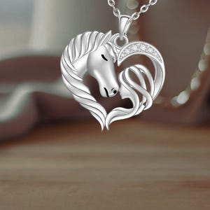 Horse Heart Necklace for Women Heart Horse Pendant Necklace Sterling Silver