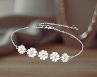 Daisy Bracelet 925 Sterling Silver Flower Bracelet Adjustable Flower Jewelry