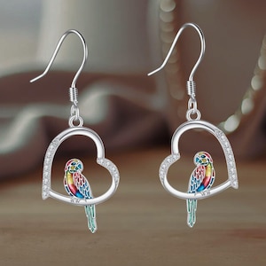 925 Sterling Silver Parrot Earrings Bird Jewelry for Women