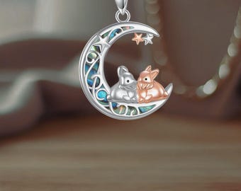 LYTOPTOP Collana Con Ciondolo Coniglietto Sulla Luna In Argento 925 Con Zirconia - Gioiello Animale Per Ragazze E Donne - 3