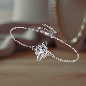 925 Sterling Silver Bracelet Witch Celtic Knot Moonstone Bracelet Witch Celtic Jewelry for Her Women