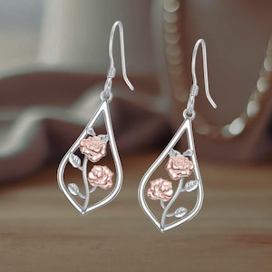 925 Sterling Silver Rose Flower Earrings Flower Jewelry for Women