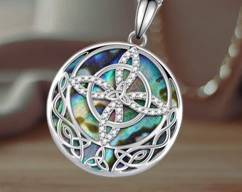 Collar de nudo de bruja celta con concha de abulón, joyería celta para mujer, regalo de cumpleaños