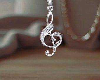 Treble Clef Music Note Necklace 925 Sterling Silver Music Lover Jewelry for Women