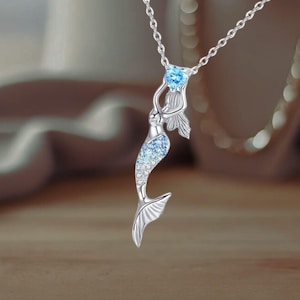 Mermaid Necklace 925 Sterling Silver Jewelry Nautical Mermaid Pendant For Her Girls Women