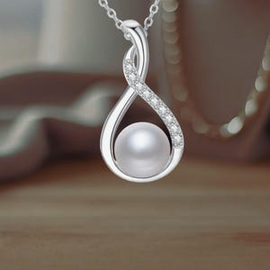 Pearl Teardrop Infinity Necklace 925 Sterling Silver for Women