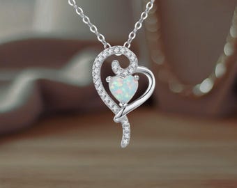 Opal Love Herz Anhänger Halskette 925 Sterling Silber Opal Halsketten Schmuck für Frauen
