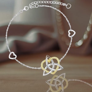 Sterling Silver Celtic Knot Heart Bracelet Lucky Knot Trinity Good Luck Irish Jewelry