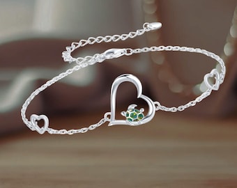 Turtle Bracelet Sterling Silver Love Heart Bracelet Animal Jewelry For Women