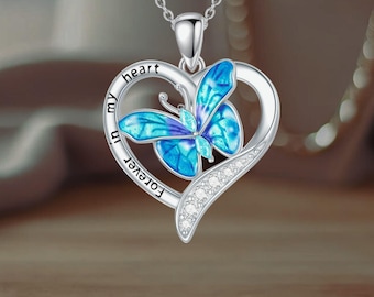 Butterfly Heart Pendant Necklace 925 Sterling Silver Butterfly Necklace Love Jewelry for Women