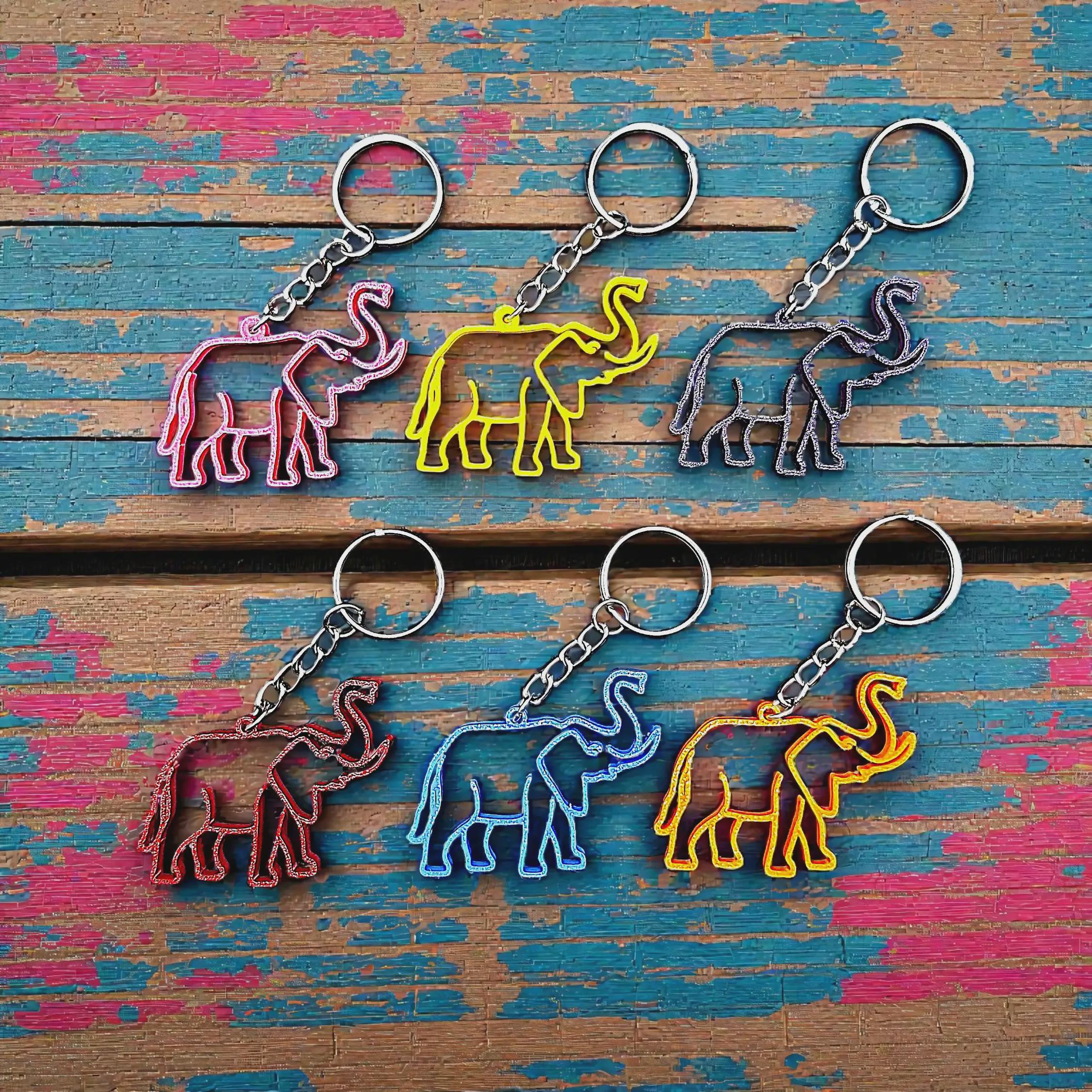 Gold and Pink Elephant Keychain - Etsy