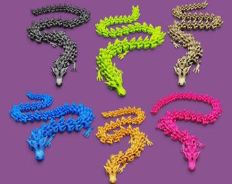 Articulated Dragon Fidget Toy: Poseable Jointed Fantasy Creature, Handmade in USA, 30 Colors