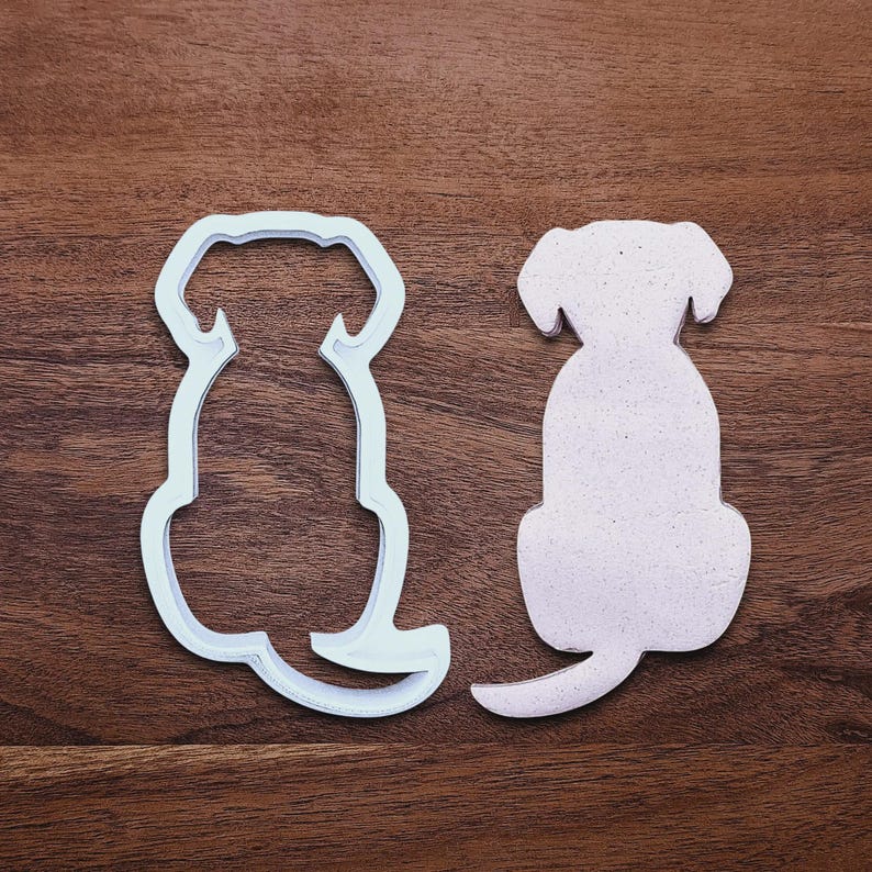 Dog-shaped cookie cutter made from compostable bioplastic, ideal for baking full-sized dog treats, fondant crafts, or clay projects.
