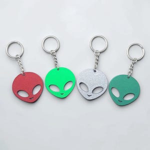 Alien Keychains (4 Pack): Eco-Friendly Sci-Fi Themed Party Favors, Handmade in USA, 30 Colors