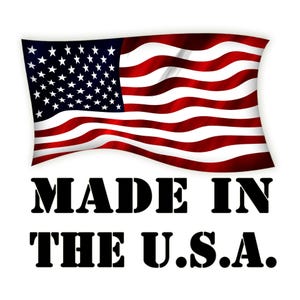 Close-up of a Made in USA label, clearly displayed with bold, patriotic lettering, symbolizing the Dog Cookie Cutter Set's American craftsmanship and origin.