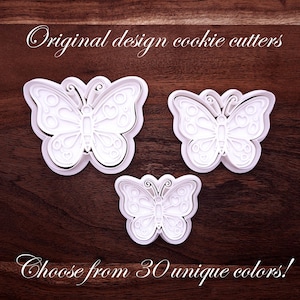 Butterfly Cookie Cutter Stamp Set, Spring Garden, Baby Showers, Birthday Mini & Large Baking Mold for Crafts, Clay, Personalized Text Option