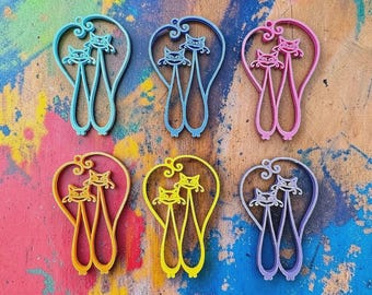 Cat Couple Keychain: Kitty Themed Charm, Handmade in USA, 30 Colors