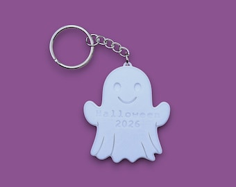 Personalized Ghost Keychain: Engraved Halloween Trick or Treat Charms, Handmade in USA, 30 Colors